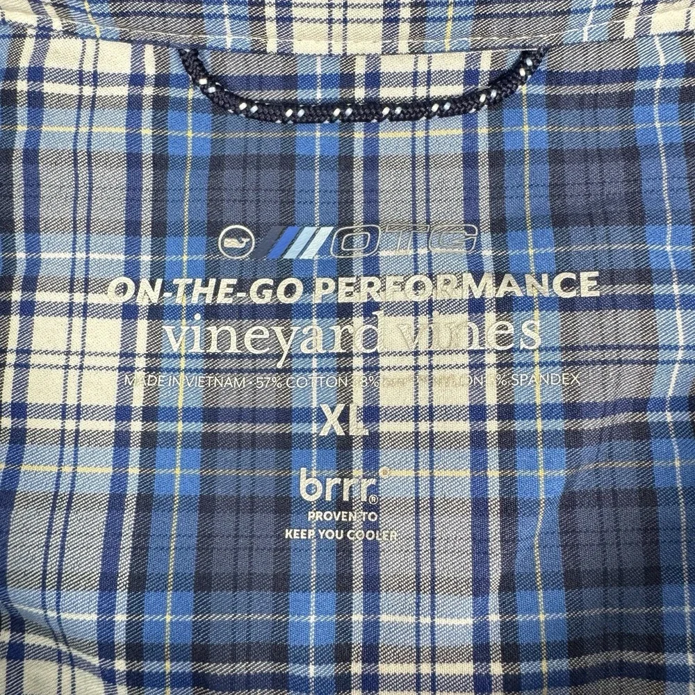 Vineyard‎ Vines Shirt Men XL Blue Plaid BRRR On The Go Performance Stretch